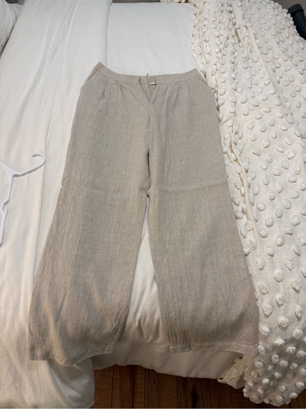 Straught-Leg Linen Blend Pants in Light Taupe